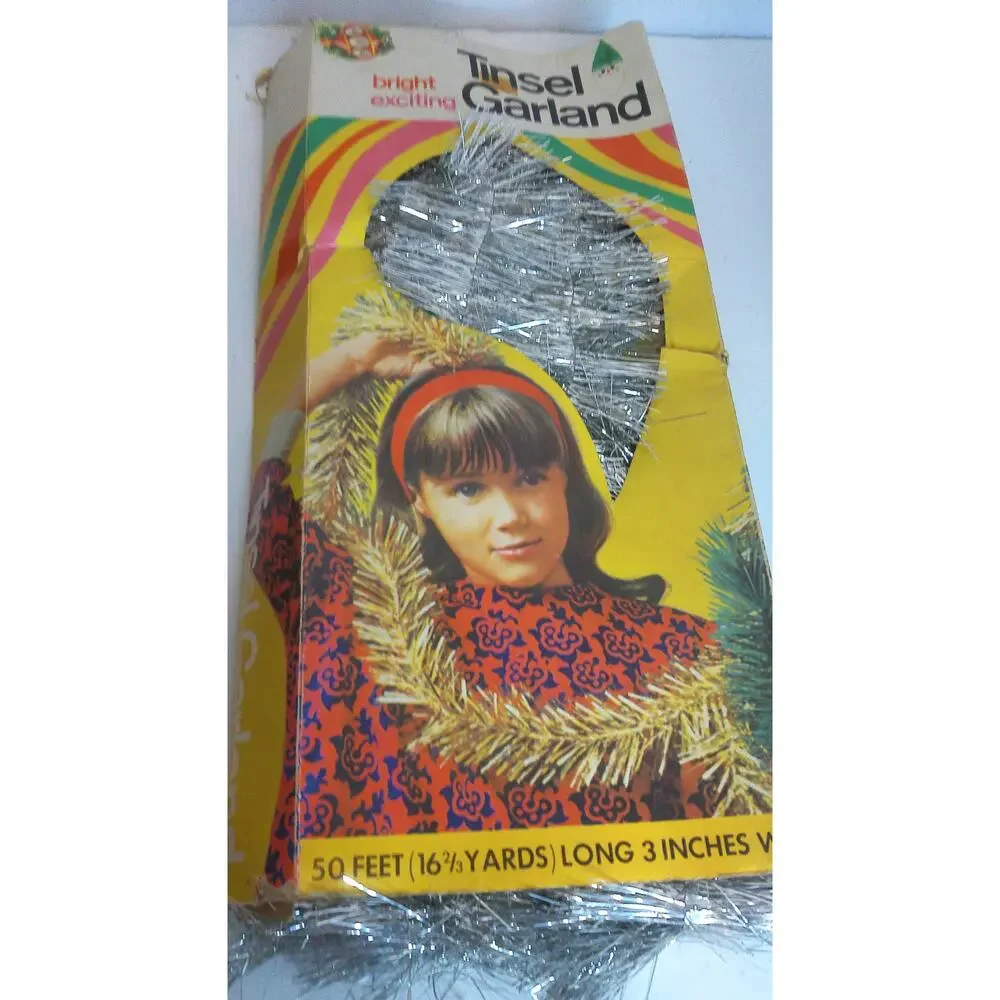 Vintage Paper Novelty Silver Tinsel Garland Retro Christmas Decor